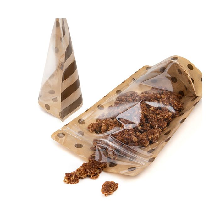 Doypack Transparent/Kraft avec Pois Dorés & Rayures 13x7,9x20,6cm (25 pièces) [ZBGSW3SDG]