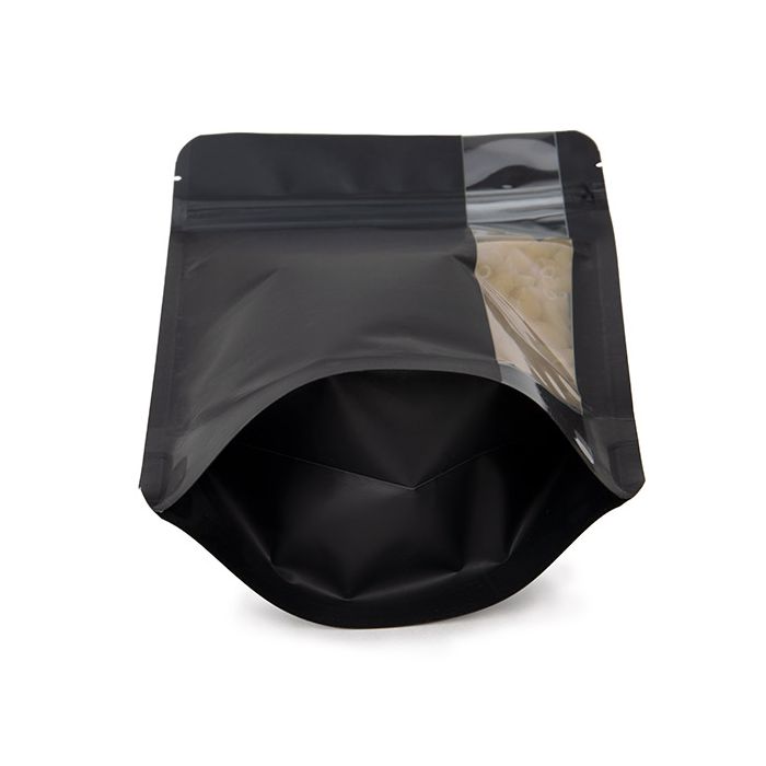 Doypack Noir mat avec fenêtre verticale 13x7,9x20,6cm (100 pièces) [ZBGV3MB]