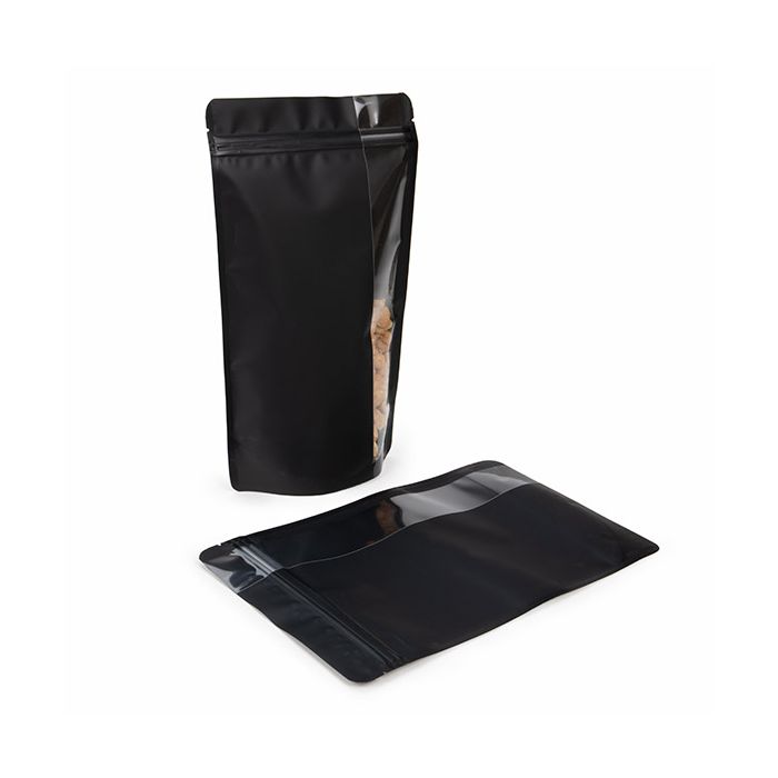 Doypack Noir mat avec fenêtre verticale 17,2x8,9x28,6cm (100 pièces) [ZBGV4MB]