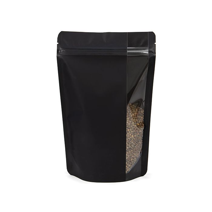 Doypack Noir Mat Avec Fenêtre Verticale 14,9x8,9x23,2cm (100 pièces) [ZBGV7MB]