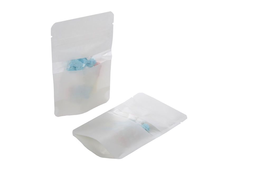 Doypack Blanc Kraft avec fenêtre horizontale 8x5x13cm | 28g (100 pièces) [ZBGW1WK]