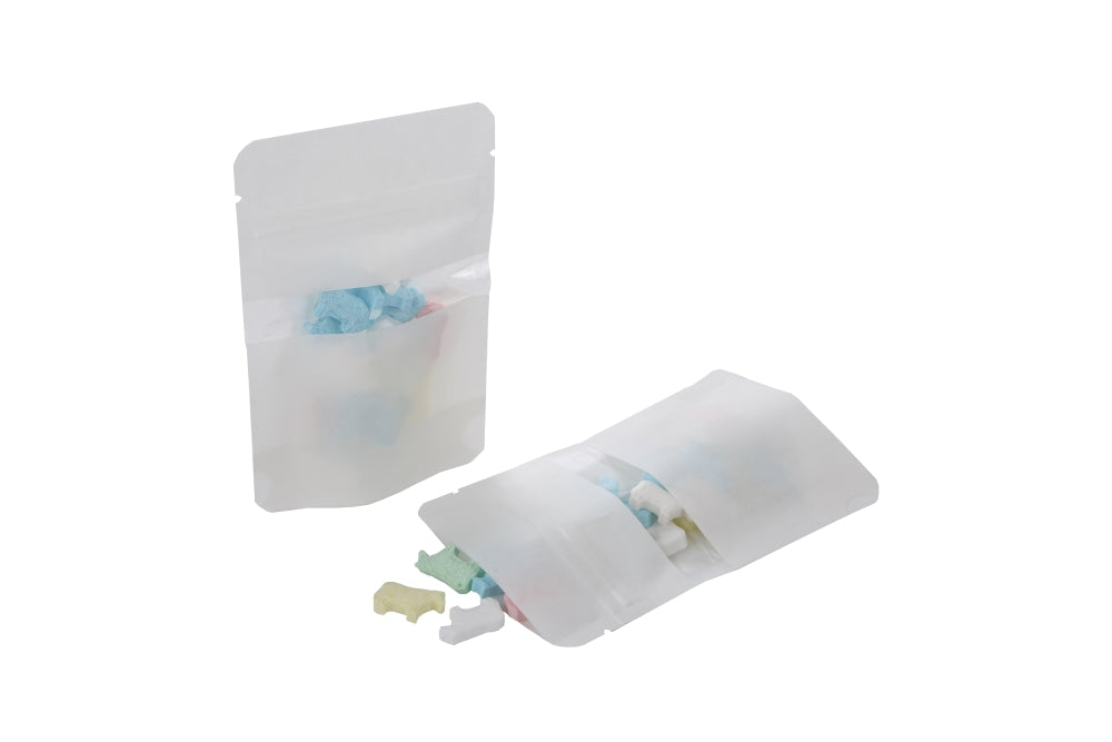 Doypack Blanc Kraft avec fenêtre horizontale 8x5x13cm | 28g (100 pièces) [ZBGW1WK]