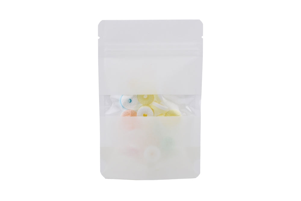 Doypack Blanc Kraft avec fenêtre horizontale 10.2x6x15.2cm | 57g (100 pièces) [ZBGW2WK]