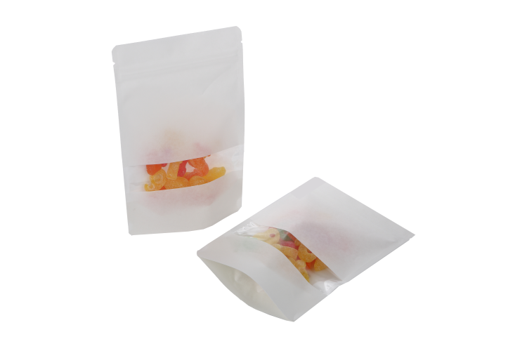 Doypack Blanc Kraft avec fenêtre horizontale 13x7.9x20.6cm | 113g (100 pièces) [ZBGW3WK]
