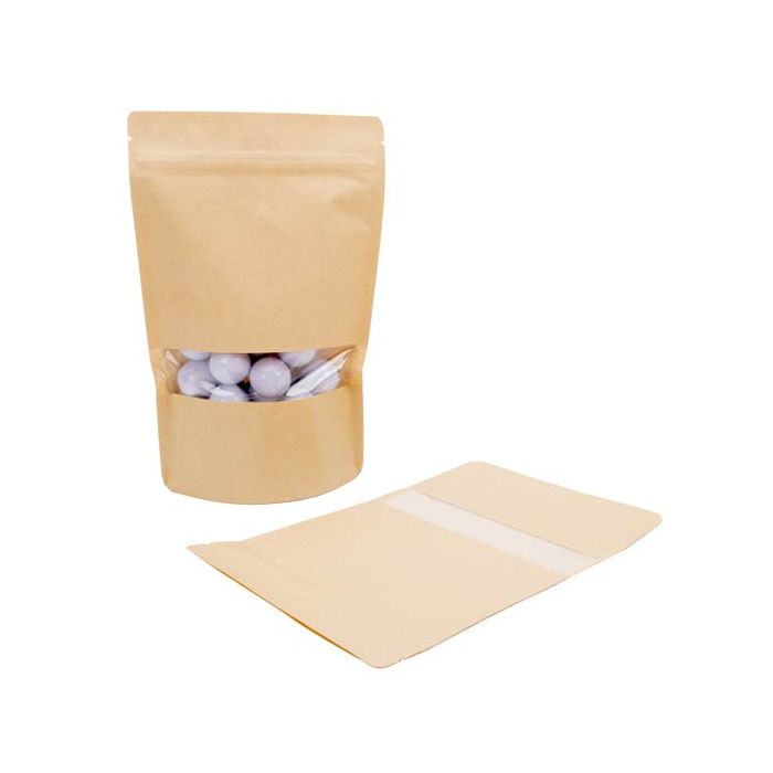 Doypack Kraft avec fenêtre horizontale 15x9x23cm | 312g (100 pièces) [ZBGW7K]