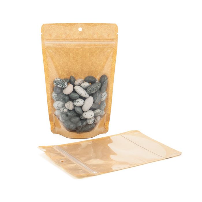 Doypack dos Kraft 12x7,5x18,5cm Trou de suspension (100 pièces) [ZBGKC46H]