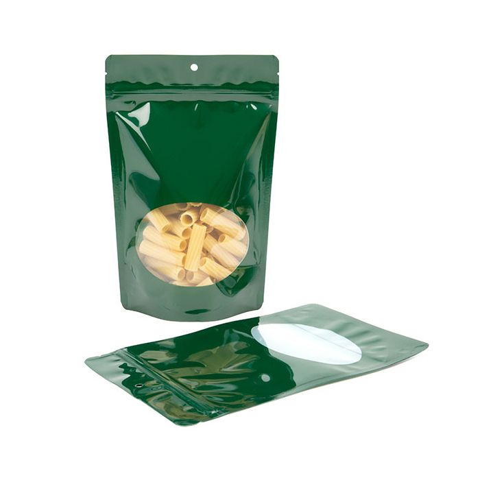 Doypack verticales vertes avec fenêtre ovale 14,9x8,9x23,2cm Trou de suspension (100 pièces) [ZBGO7HGH]