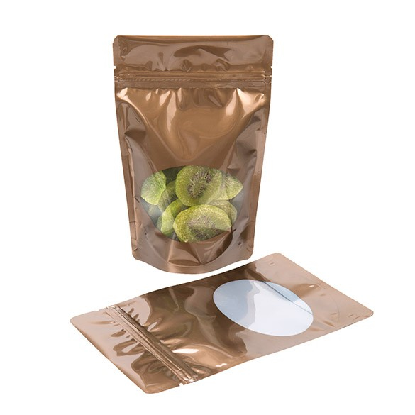 Doypack Bronze avec fenêtre ovale 13x7,9x20,6cm | 113g (100 pièces) [ZBGO3BZ]