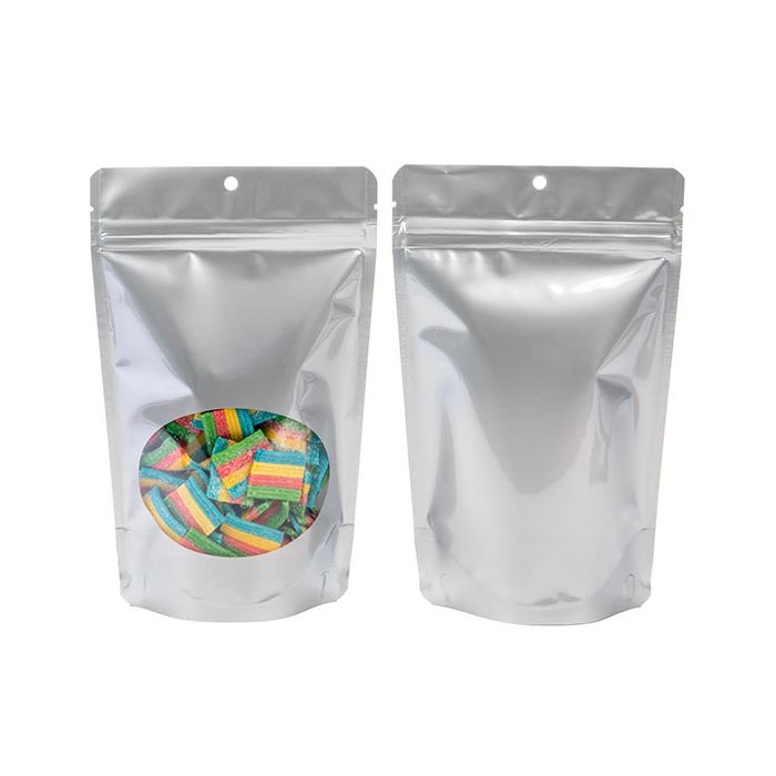 Doypack Argentées avec fenêtre ovale 13x7,9x20,6cm Trou de suspension (100 pièces) [ZBGO3SH]