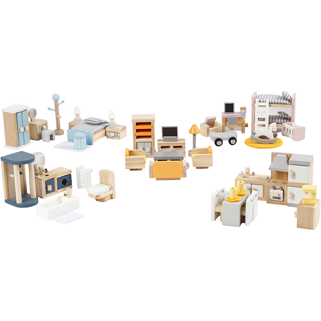 Image de VIGA Meubles pour maison de poupée, dim. 2x2x7,5 cm, 40 morceaux/ 1 set | Jouets Articles en Bois Produits de Décoration Loisirs Créatifs | 8719346290403