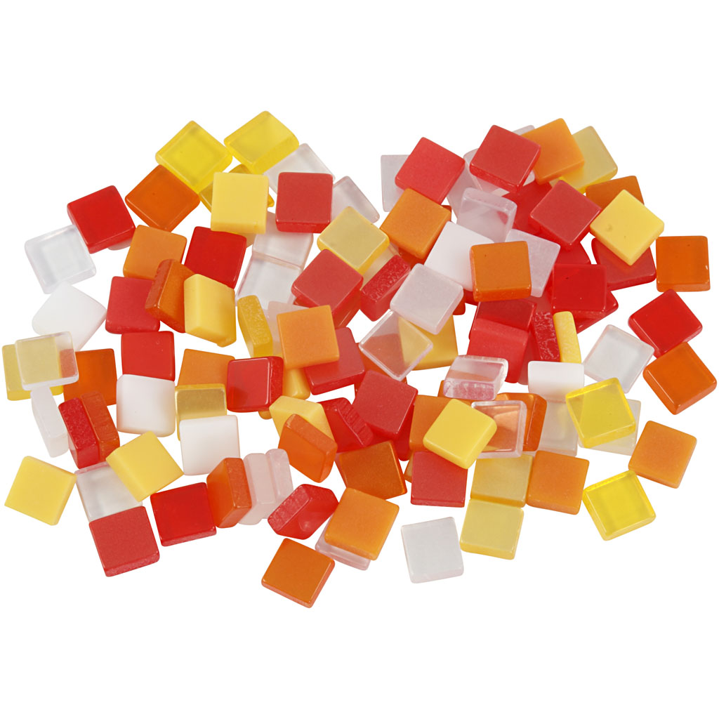 Image de Mini-mosaïques, dim. 5x5 mm, ép. 2 mm, harmonie rouge/orange, 25 gr/ 1 Pq. | Mosaïques en plastique Mosaïques Décoration et Accessoires DIY Halloween Loisirs Créatifs | 8719346145468
