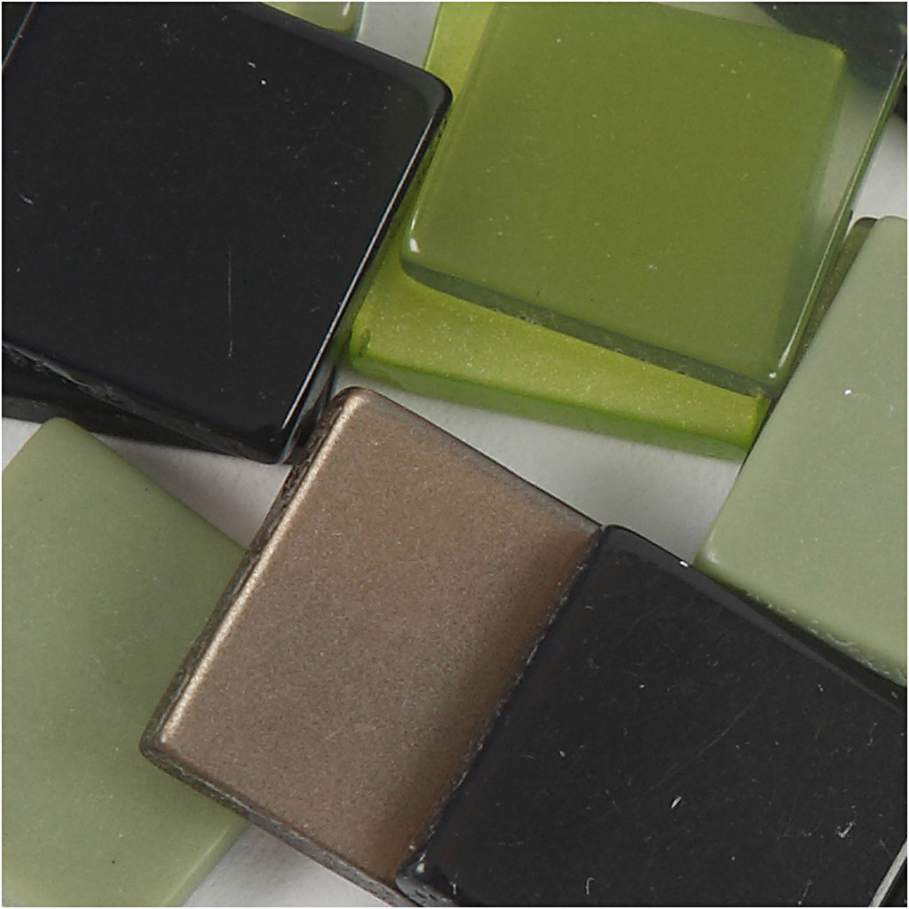Image de Mini-mosaïques, dim. 10x10 mm, ép. 2 mm, glitter vert, 25 gr/ 1 Pq. | Mosaïques en plastique Mosaïques Décoration et Accessoires DIY Loisirs Créatifs | 8719346145475
