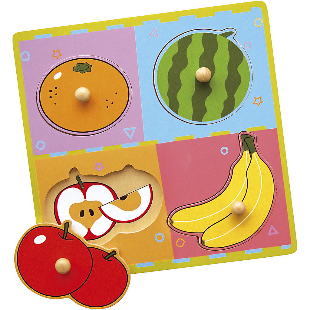 Image de Puzzles VIGA avec petites poignées en bois, Fruits, dim. 22x22 cm, 1 pièce, 4 pièces | Jouets Articles en Bois Produits de Décoration Loisirs Créatifs | 8719346291394