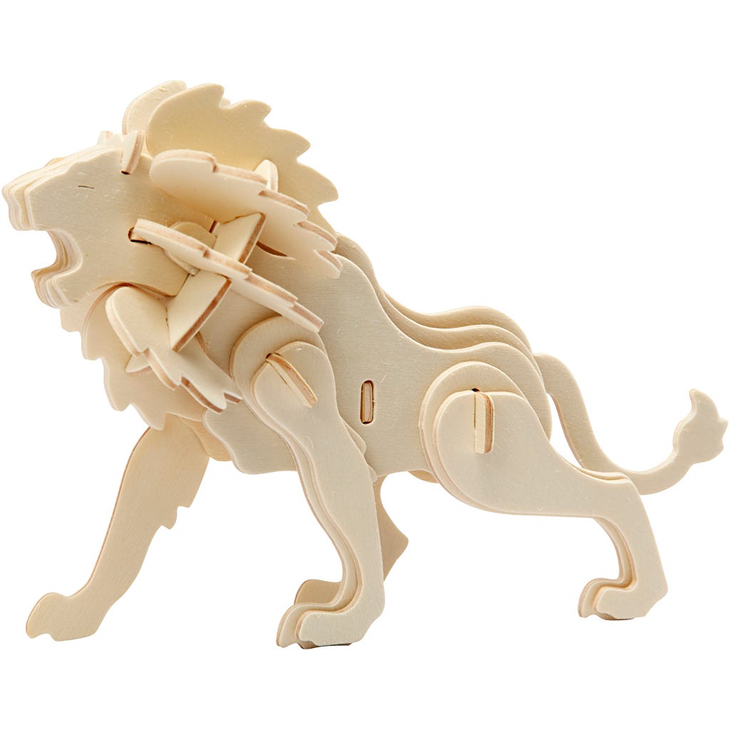 Image de Figurine à assembler en 3D, lion, dim. 18,5x7x7,3 , 1 pièce | Jouets Articles en Bois Produits de Décoration | 8719346239266