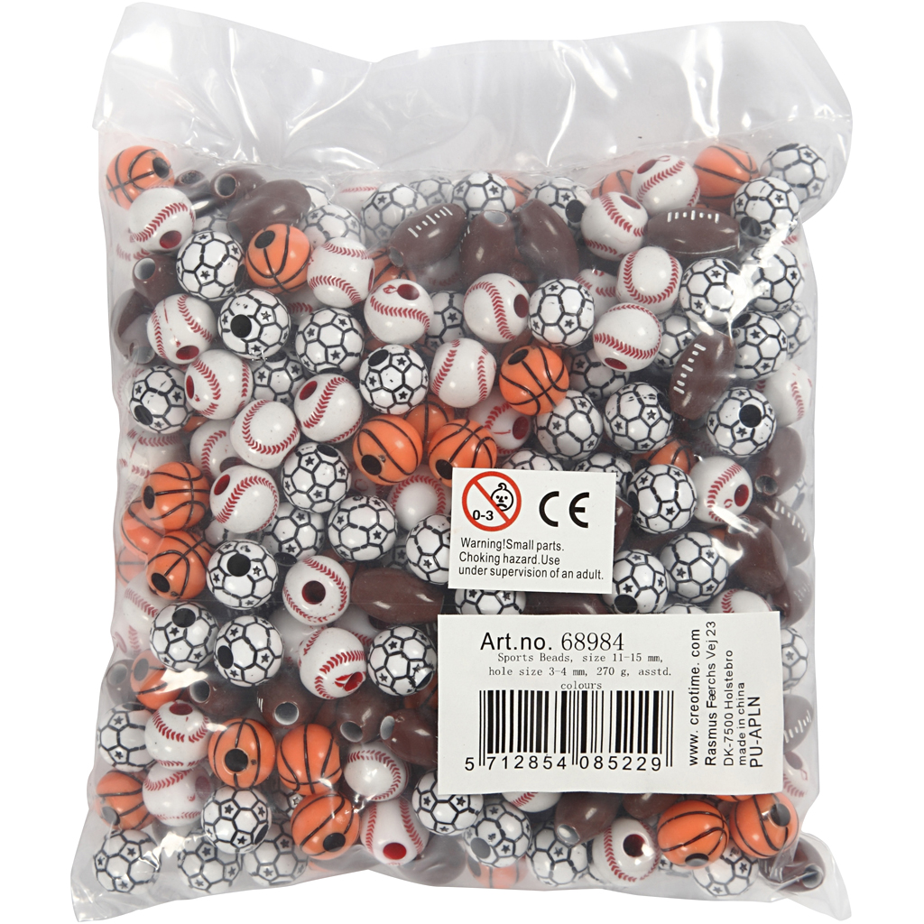 Image de 220 pcs Perles de sport, dim. 11-15 mm, diamètre intérieur 3-4 mm, ass. de couleurs, 270 gr/ 1 Pq. | Perles plastique ou acrylique divers Perles