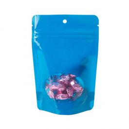 Doypack Bleu avec fenêtre ovale 10,2x6x15,2cm | 57g Trou de suspension (100 pièces) [ZBGO2BLH]