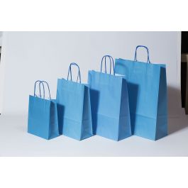 Sac de course Bleu Papier Kraft 90 g/m2 26+12x35cm (50 pièces) [PAM2635BL]