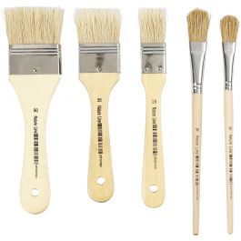 Pinceaux pour vernis, dim. 10+16+25+35+50, L : 18,5-21,5 cm, L : 13-50 mm, Plat, 10 pièces/ 1 Pq. [HOB-10488]