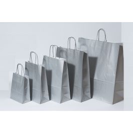 Sac à poignées en Papier Argent Papier Kraft 90 gram 18+8x22cm (50 pièces) [PAM1822SI]