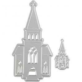 Gabarit de coupe et matrice de découpe, églises, dim. 46x91+18x35 mm, 1 pièce [HOB-118012]
