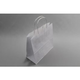 Sac Poignées Papier Blanc 14x8x21cm Kraft 90 g/m2 avec Poignées Torsadées (50 pièces) [PAMW1421]