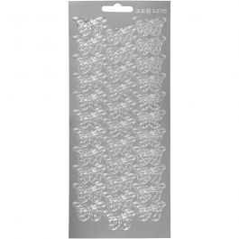 Autocollants, papillons, feuille 10x23 cm, argent, 1 flles [HOB-170011]