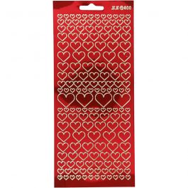 Autocollants, coeurs, feuille 10x23 cm, rouge transparent, 1 flles [HOB-170044]