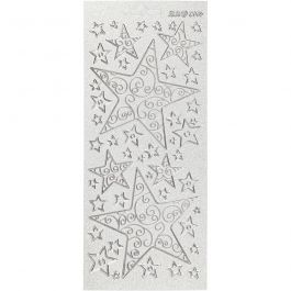 Autocollants, étoiles, feuille 10x23 cm, argent, 1 flles [HOB-170064]