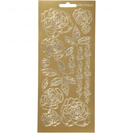Autocollants, roses, feuille 10x23 cm, or, 1 flles [HOB-170079]
