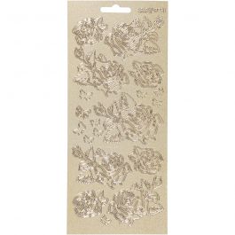 Autocollants, roses, feuille 10x23 cm, or, 1 flles [HOB-170161]