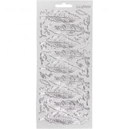 Autocollants, plumes, feuille 10x23 cm, argent, 1 flles [HOB-170191]