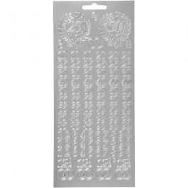 Autocollants, chiffres de célébration, feuille 10x23 cm, argent, 1 flles [HOB-170217]