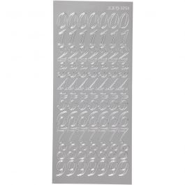 Autocollants, chiffres, feuille 10x23 cm, argent, 1 flles [HOB-170223]