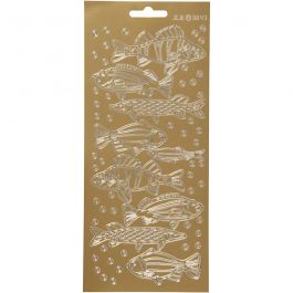 Autocollants, poisson, feuille 10x23 cm, or, 1 flles [HOB-170230]