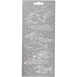 Autocollants, poisson, feuille 10x23 cm, argent, 1 flles [HOB-170231]
