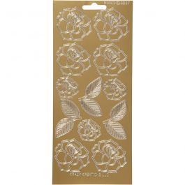 Autocollants, roses, feuille 10x23 cm, or, 1 flles [HOB-170244]