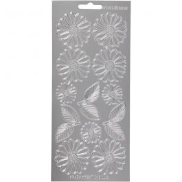 Autocollants, marguerites, feuille 10x23 cm, argent, 1 flles [HOB-170247]