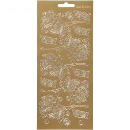 Autocollants, roses, feuille 10x23 cm, or, 1 flles [HOB-170250]