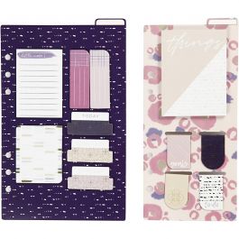 Assortiment de post-it et de marque-pages, dim. 10,3x22 + 13,8x22 cm, or, violet, rose, 2 flles/ 1 Pq. [HOB-192660]