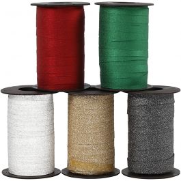 Ruban cadeau, L : 10 mm, paillettes, ass. de couleurs, 5x100 m/ 1 Pq. [HOB-20241]