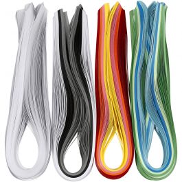 Bandes pour quilling, L : 78 cm, L : 5 mm, 120 gr, ass. de couleurs, 12x100 pièces/ 1 Pq. [HOB-20799]