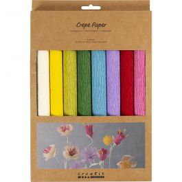 Papier Crépon, feuille 25x60 cm, Crêpé à 180%, 105 gr, couleurs classiques, 8 flles/ 1 Pq. [HOB-209003]