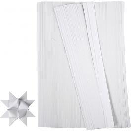 Bandes de papier étoiles, L : 45 cm, d 4,5 cm, L : 10 mm, blanc, 500 bandes/ 1 Pq. [HOB-20931]