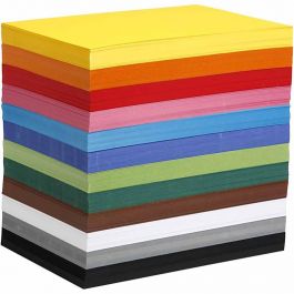 Papier cartonné coloré, A4, feuille 210x297 mm, 180 gr, ass. de couleurs, 1200 flles ass./ 1 Pq. [HOB-21427]