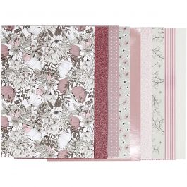 Bloc de papier design, dim. 21x30 cm, 120+128 gr, beige, brun, rose, blanc, 24 flles/ 1 Pq. [HOB-22535]
