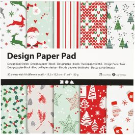Bloc de papier design, feuille 15,2x15,2 cm, 120 gr, vert, rouge, blanc, 50 flles/ 1 Pq. [HOB-225908]