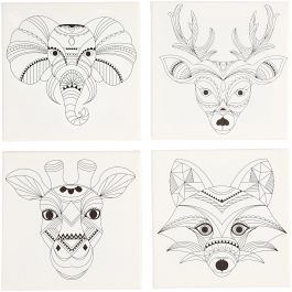 Toile avec impression, animaux, dim. 20x20 cm, 280 gr, blanc, 4 pièces/ 1 Pq. [HOB-22777]
