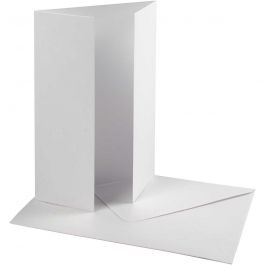 Cartes et enveloppes nacrées, dimension carte 10,5x15 cm, dimension enveloppes 11,5x16,5 cm, 230+120 gr, blanc, 10 set/ 1 Pq. [HOB-23044]