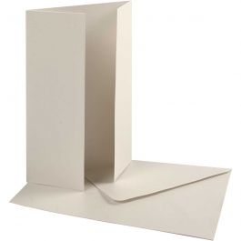 Cartes et enveloppes nacrées, dimension carte 10,5x15 cm, dimension enveloppes 11,5x16,5 cm, 230+120 gr, blanc cassé, 10 set/ 1 Pq. [HOB-23045]