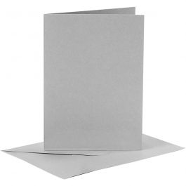 Cartes et enveloppes, dimension carte 10,5x15 cm, dimension enveloppes 11,5x16,5 cm, 120+210 gr, gris, 6 set/ 1 Pq. [HOB-23106]